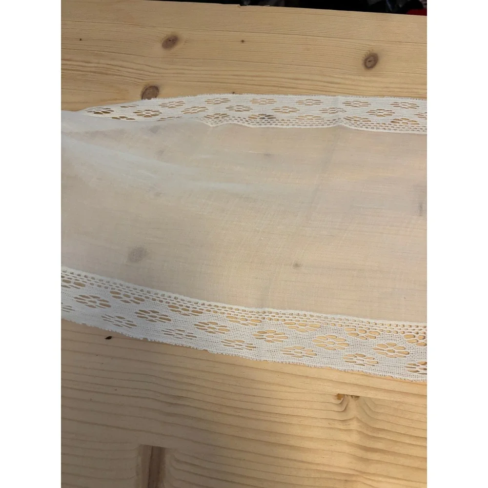 Vintage Sheer Lace Table Runner and 2 Placemats Set Embroidered Cream 3pc